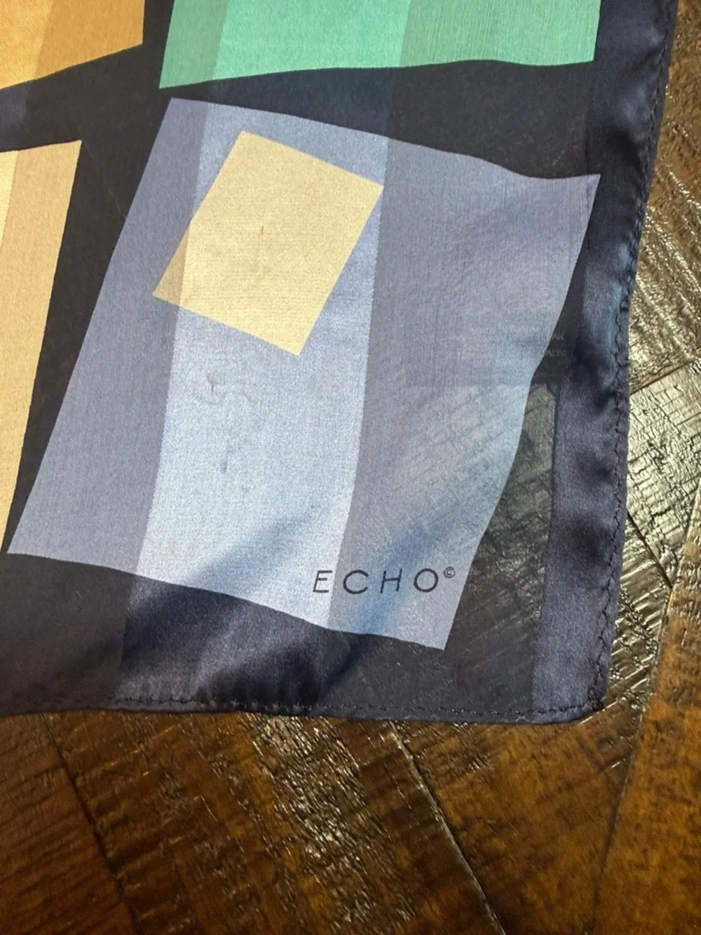 Echo Silk Scarf Y2K Geometric‎ Blue Green Sheer Lightweight